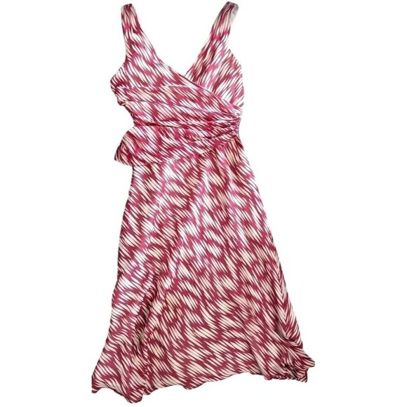 Vintage Y2K J.CREW Red & Cream Silk Sun Dress Abstract Faux Wrap Sleeveless Size - Picture 1 of 9